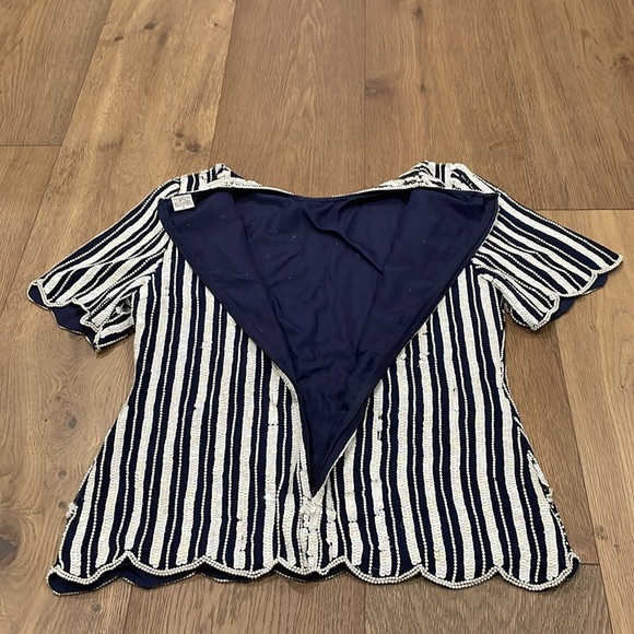 Vintage Lawrence Kazan Beautiful Beaded Sequin Blouse Top Shirt Silk Size L - Picture 7 of 13